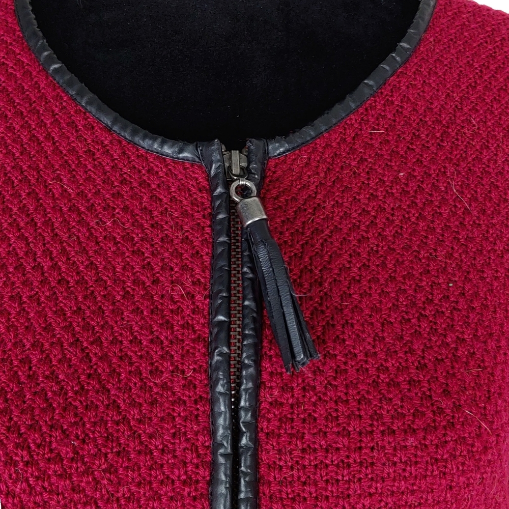 Tahari Womens M Maroon Merion Wool Blend Leather Accent Zip Jacket - Picture 3 of 6
